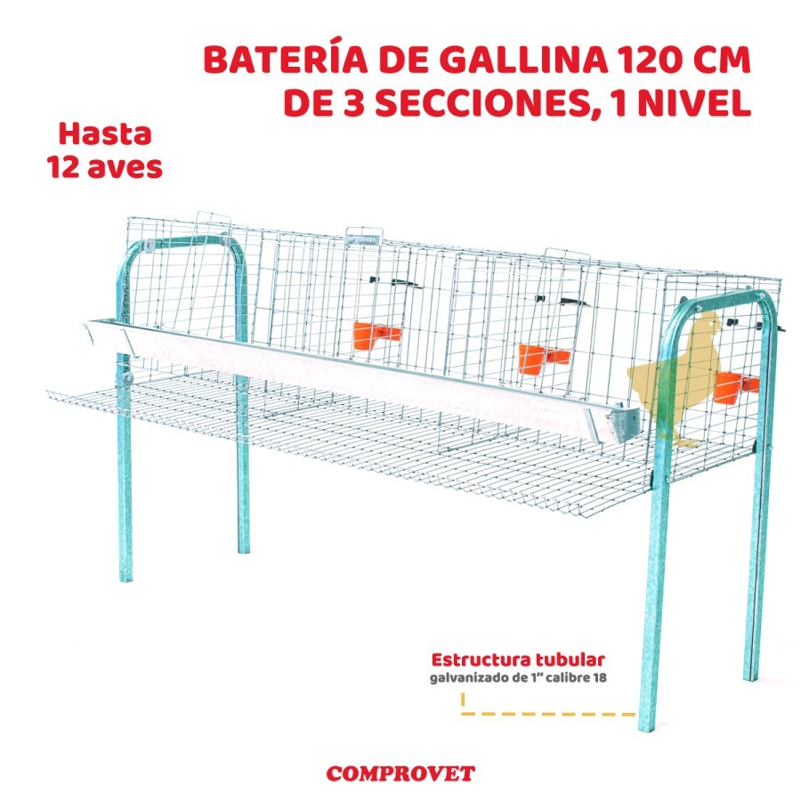 Batería de Gallina 120 cm de 3 secciones, 1 Nivel