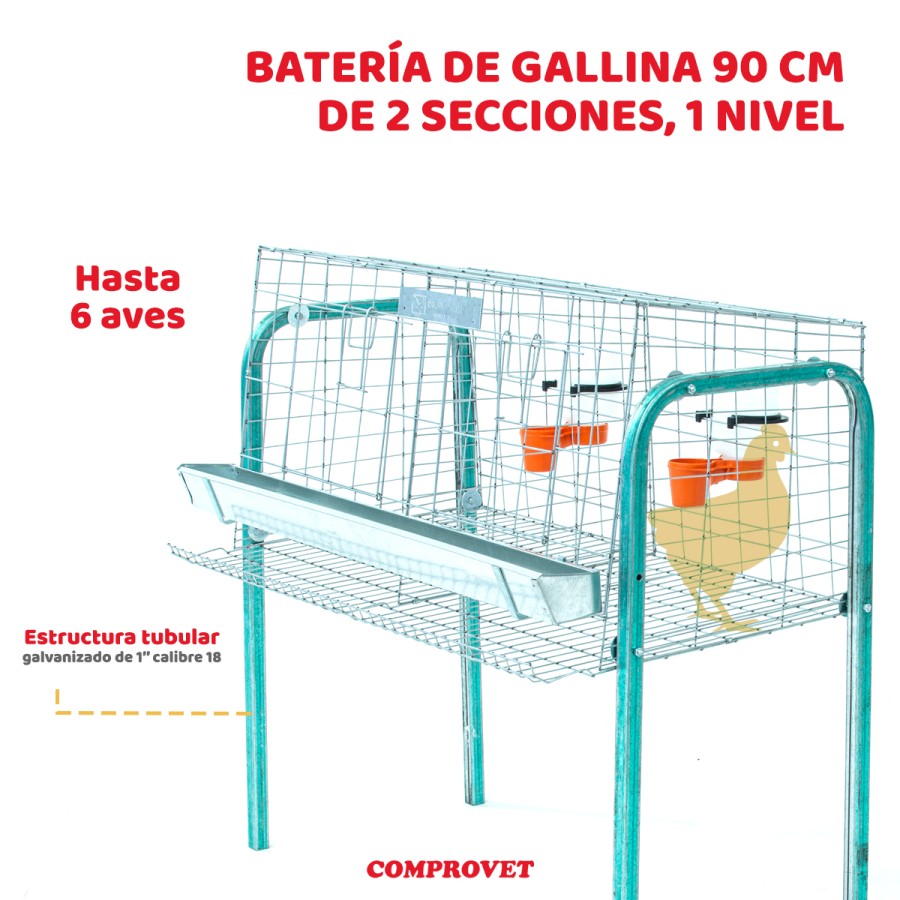 Jaula gallina 90 cm de 2 secciones con bebederos automáticos