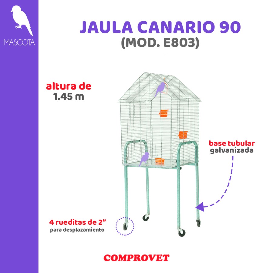 Jaula de Canario 90 con Base de Tubular Galvanizado y Ruedas